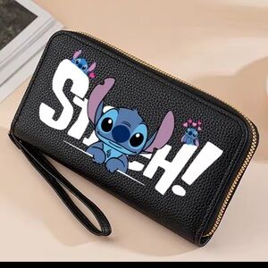 Black Stitch Wallet with Wrist Strap